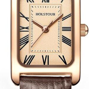 Watches for Women Fine Leather Watch Rectangular Case Roman Numeral Dial Water R